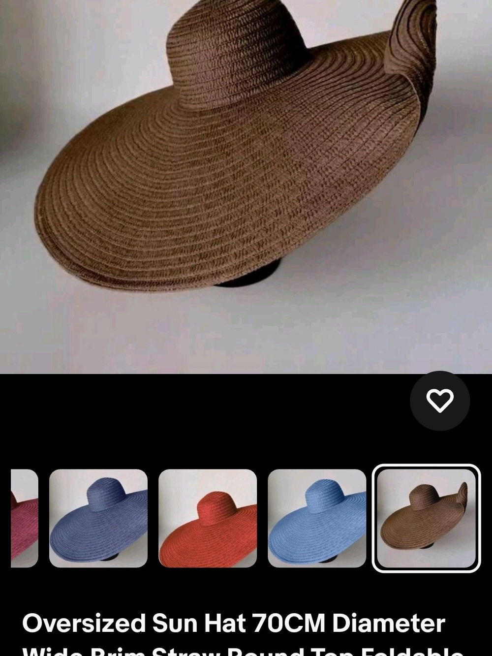 Wide Brim Oversized Sun Hat - Brown 70CM